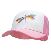 Multi-Colored Dragonfly Patched Cotton Trucker Cap - lt-pink OSFM