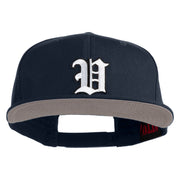 Old English White V Patched Cotton Twill Flat Bill Cap - Navy OSFM