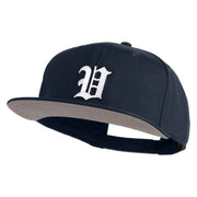 Old English White V Patched Cotton Twill Flat Bill Cap - Navy OSFM