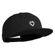 Purple Heart Floral Embroidered Iron On Patched 6 Panel High Profile Structured Snapback - Black OSFM