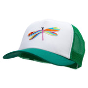 Multi-Colored Dragonfly Patched Cotton Trucker Cap - Kelly-Green OSFM