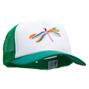 Multi-Colored Dragonfly Patched Cotton Trucker Cap - Kelly-Green OSFM