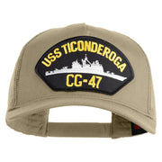 USS Ticonderoga CG 47 Patched Solid Cotton Twill 5 panel Mesh Back Cap - Khaki OSFM