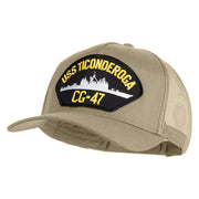 USS Ticonderoga CG 47 Patched Solid Cotton Twill 5 panel Mesh Back Cap - Khaki OSFM