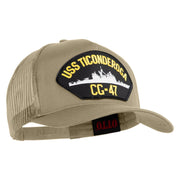 USS Ticonderoga CG 47 Patched Solid Cotton Twill 5 panel Mesh Back Cap - Khaki OSFM