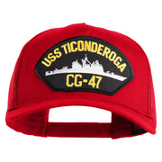 USS Ticonderoga CG 47 Patched Solid Cotton Twill 5 panel Mesh Back Cap - Red OSFM