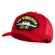 USS Ticonderoga CG 47 Patched Solid Cotton Twill 5 panel Mesh Back Cap - Red OSFM