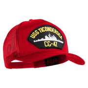 USS Ticonderoga CG 47 Patched Solid Cotton Twill 5 panel Mesh Back Cap - Red OSFM