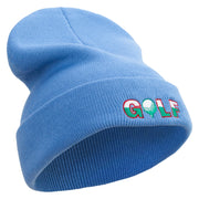 Golf with Ball Embroidered 12 Inch Long Knitted Beanie - Sky-Blue- OSFM