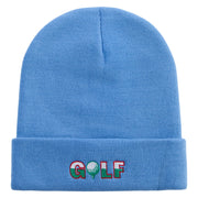 Golf with Ball Embroidered 12 Inch Long Knitted Beanie - Sky-Blue- OSFM