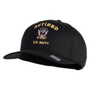 Retired US Navy Embroidered Solid Cotton Twill Pro Style Cap - Black OSFM