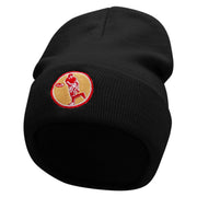 Retro Rugby Embroidered 12 Inch Long Knitted Beanie - Black OSFM