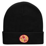 Retro Rugby Embroidered 12 Inch Long Knitted Beanie - Black OSFM