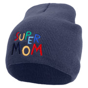 Colorful Super Mom Embroidered 8 inch Acrylic Short Beanie - Navy OSFM