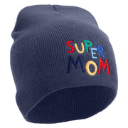 Colorful Super Mom Embroidered 8 inch Acrylic Short Beanie - Navy OSFM