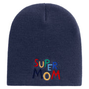 Colorful Super Mom Embroidered 8 inch Acrylic Short Beanie - Navy OSFM