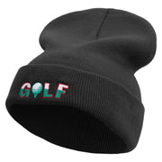 Golf with Ball Embroidered 12 Inch Long Knitted Beanie - Black OSFM