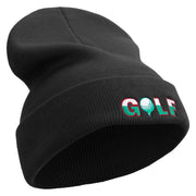 Golf with Ball Embroidered 12 Inch Long Knitted Beanie - Black OSFM