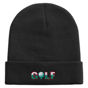 Golf with Ball Embroidered 12 Inch Long Knitted Beanie - Black OSFM