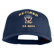 Retired US Navy Embroidered Solid Cotton Twill Pro Style Cap - Navy OSFM