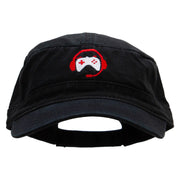 Controller Headset Embroidered Garment Washed Adjustable Army Cap - Black OSFM