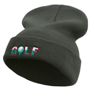 Golf with Ball Embroidered 12 Inch Long Knitted Beanie - Dk-Grey OSFM