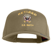Retired US Navy Embroidered Solid Cotton Twill Pro Style Cap - Khaki OSFM