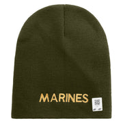 Marines Symbol Embroidered 8 Inch Short Beanie Made in USA - Olive OSFM