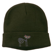 Black Cat Embroidered Long Beanie