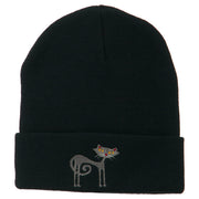 Black Cat Embroidered Long Beanie