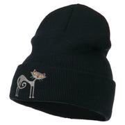 Black Cat Embroidered Long Beanie