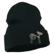 Black Cat Embroidered Long Beanie