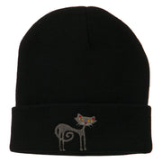 Black Cat Embroidered Long Beanie