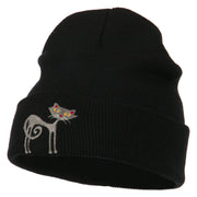 Black Cat Embroidered Long Beanie