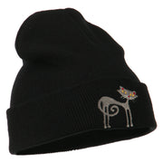 Black Cat Embroidered Long Beanie