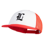 Old English Black L Patched Flat Bill Trucker Snapback Cap - White Red OSFM