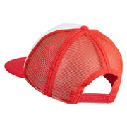 Old English Black L Patched Flat Bill Trucker Snapback Cap - White Red OSFM