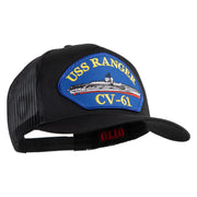 USS Ranger CV 61 Blue Patched Solid Cotton Twill 5 panel Mesh Back Cap - Black OSFM