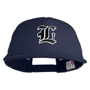 Old English Black L Patched Flat Bill Trucker Snapback Cap - Navy OSFM