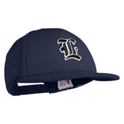 Old English Black L Patched Flat Bill Trucker Snapback Cap - Navy OSFM