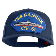 USS Ranger CV 61 Blue Patched Solid Cotton Twill 5 panel Mesh Back Cap - Navy OSFM
