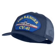 USS Ranger CV 61 Blue Patched Solid Cotton Twill 5 panel Mesh Back Cap - Navy OSFM