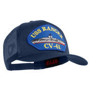 USS Ranger CV 61 Blue Patched Solid Cotton Twill 5 panel Mesh Back Cap - Navy OSFM