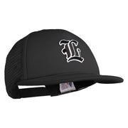 Old English Black L Patched Flat Bill Trucker Snapback Cap - Black OSFM