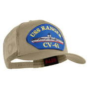 USS Ranger CV 61 Blue Patched Solid Cotton Twill 5 panel Mesh Back Cap - Khaki OSFM