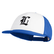 Old English Black L Patched Flat Bill Trucker Snapback Cap - White Royal OSFM