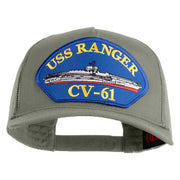 USS Ranger CV 61 Blue Patched Solid Cotton Twill 5 panel Mesh Back Cap - Grey OSFM