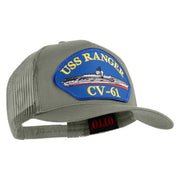 USS Ranger CV 61 Blue Patched Solid Cotton Twill 5 panel Mesh Back Cap - Grey OSFM