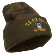 US Air Force Veteran Military Embroidered Camo Knit Long Beanie