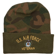 US Air Force Veteran Military Embroidered Camo Knit Long Beanie